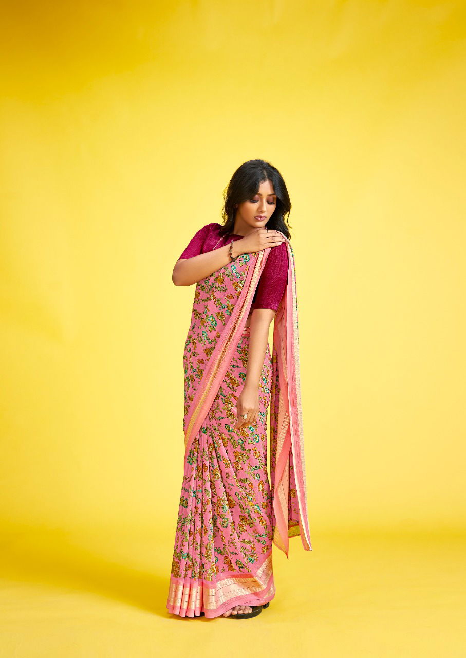 Sr Aarya Casual Wear Weaving Printed Georgette Designer Saree Collection